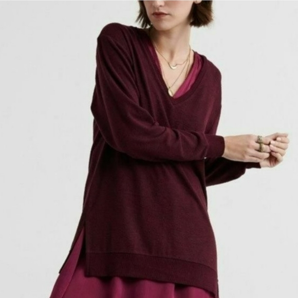 Lucky Brand Cloud Soft Jersey Knit Heathered Wine Oversized V-neck Tunic Sweater - Picture 2 of 16